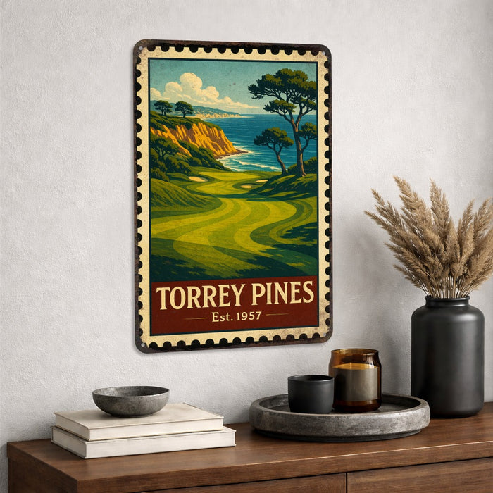 Torrey Pines Vintage Golf Course Stamp Metal Sign