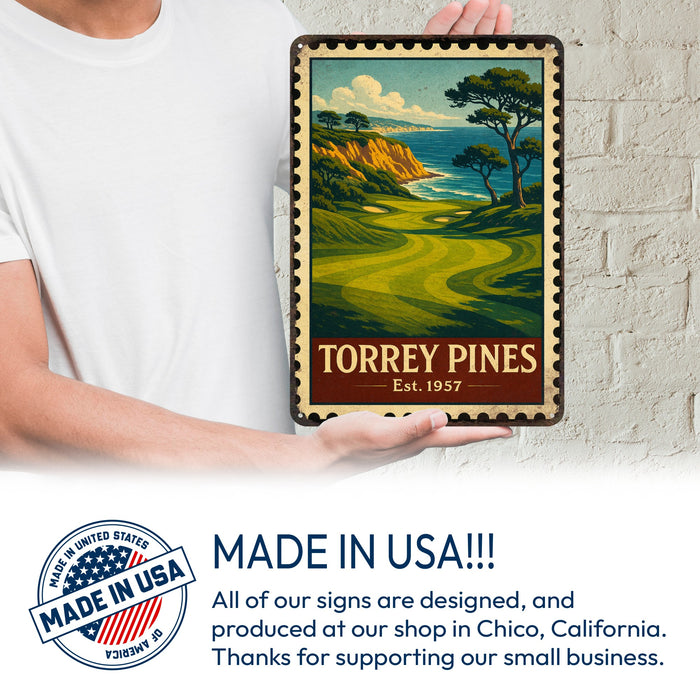 Torrey Pines Vintage Golf Course Stamp Metal Sign
