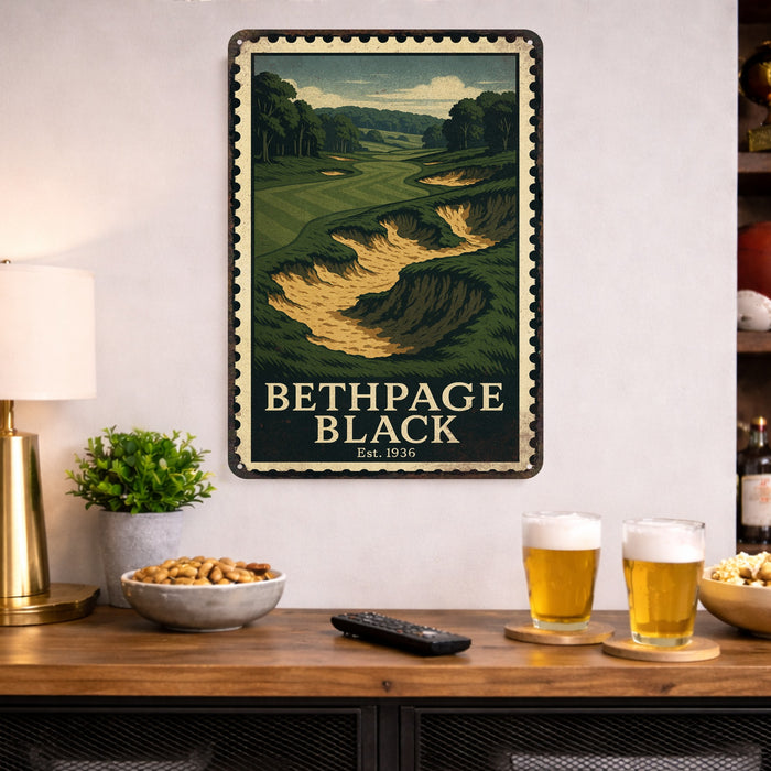 Bethpage Black Vintage Golf Course Stamp Metal Sign