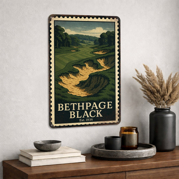 Bethpage Black Vintage Golf Course Stamp Metal Sign