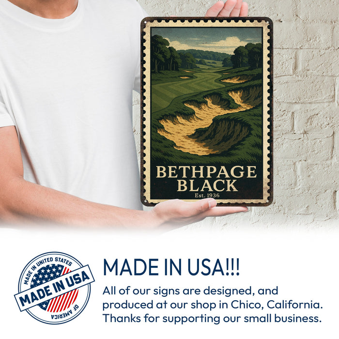 Bethpage Black Vintage Golf Course Stamp Metal Sign
