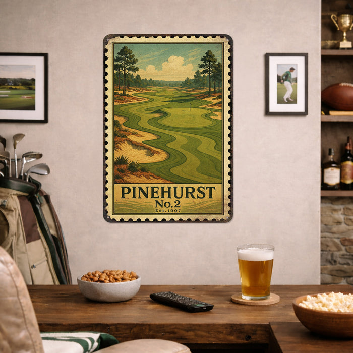 Pinehurst No.2 Vintage Golf Course Stamp Metal Sign