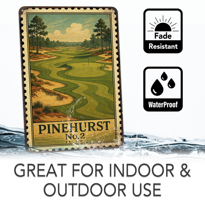 Pinehurst No.2 Vintage Golf Course Stamp Metal Sign