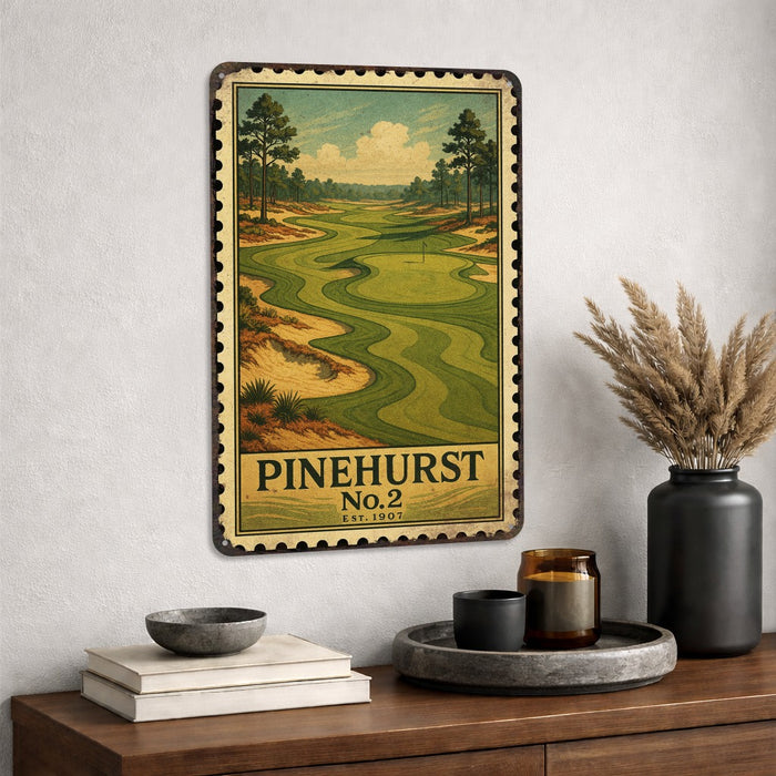 Pinehurst No.2 Vintage Golf Course Stamp Metal Sign