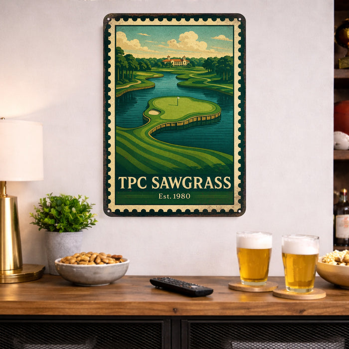 TPC Sawgrass Vintage Golf Course Stamp Metal Sign