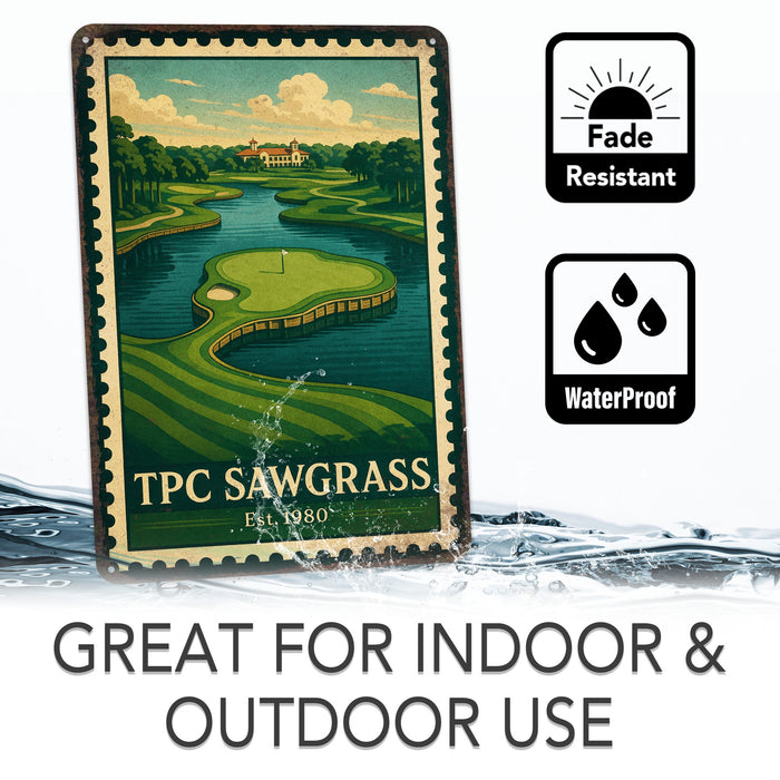 TPC Sawgrass Vintage Golf Course Stamp Metal Sign