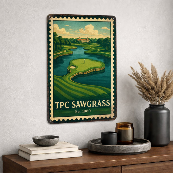 TPC Sawgrass Vintage Golf Course Stamp Metal Sign