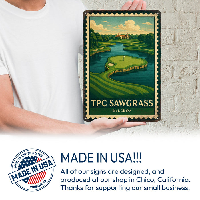 TPC Sawgrass Vintage Golf Course Stamp Metal Sign