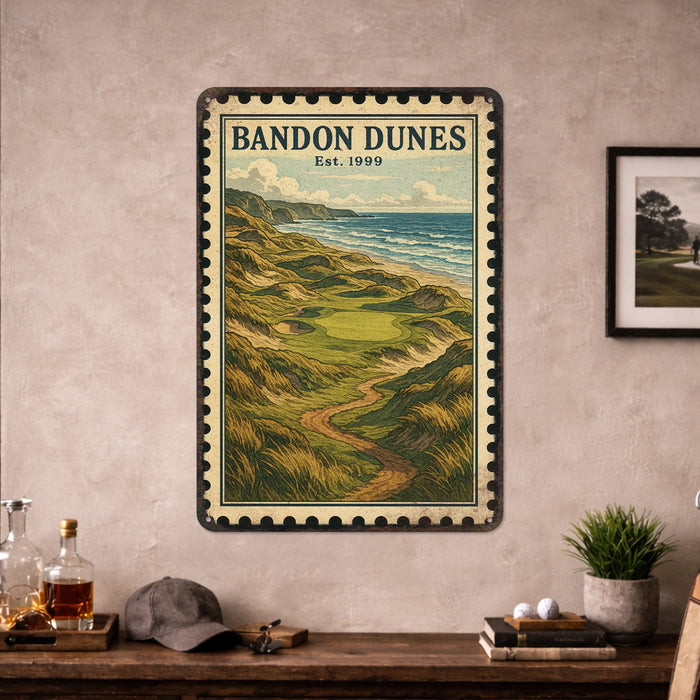 Bandon Dunes Vintage Golf Course Stamp Metal Sign