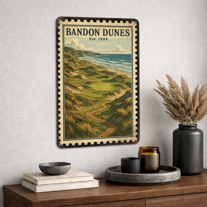 Bandon Dunes Vintage Golf Course Stamp Metal Sign