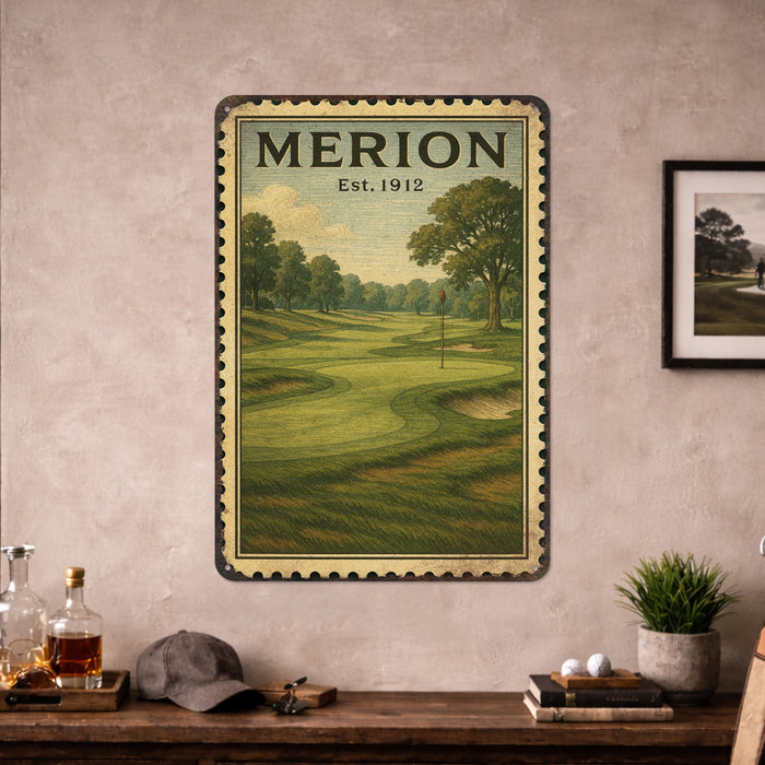 Merion Vintage Golf Course Stamp Metal Sign