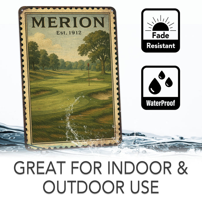 Merion Vintage Golf Course Stamp Metal Sign