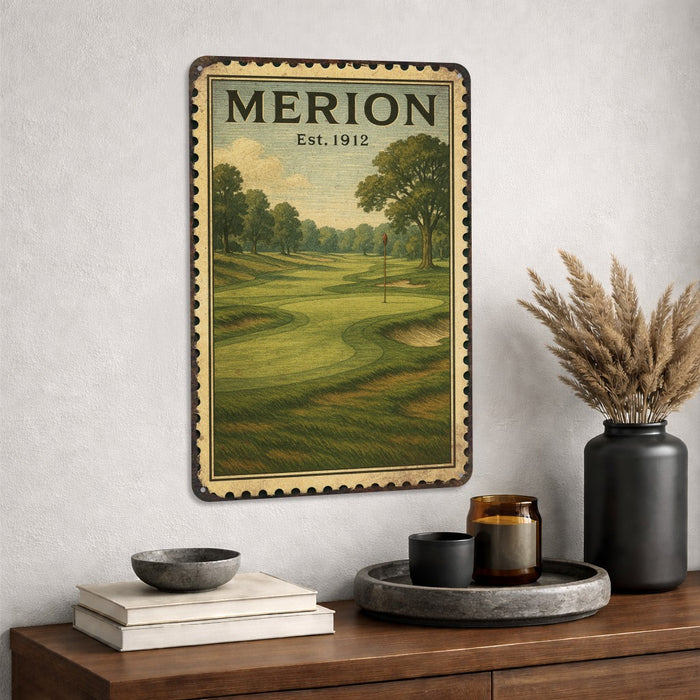 Merion Vintage Golf Course Stamp Metal Sign