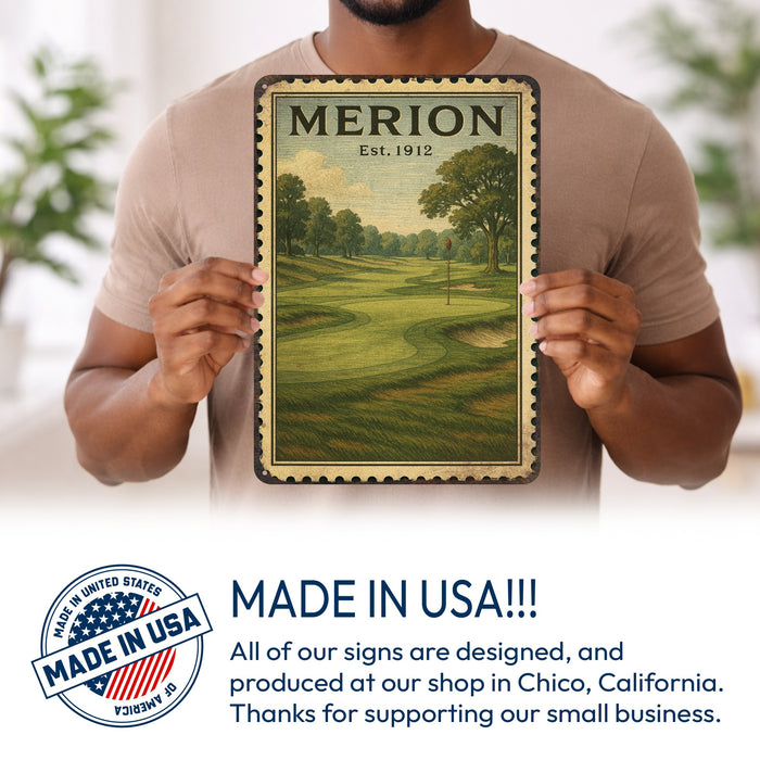 Merion Vintage Golf Course Stamp Metal Sign