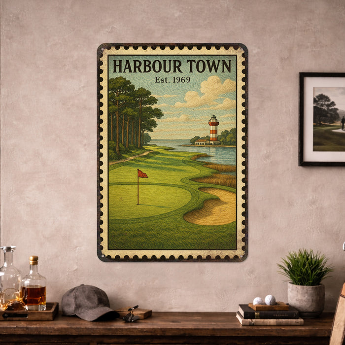 Harbour Town Vintage Golf Course Stamp Metal Sign