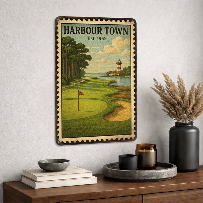 Harbour Town Vintage Golf Course Stamp Metal Sign