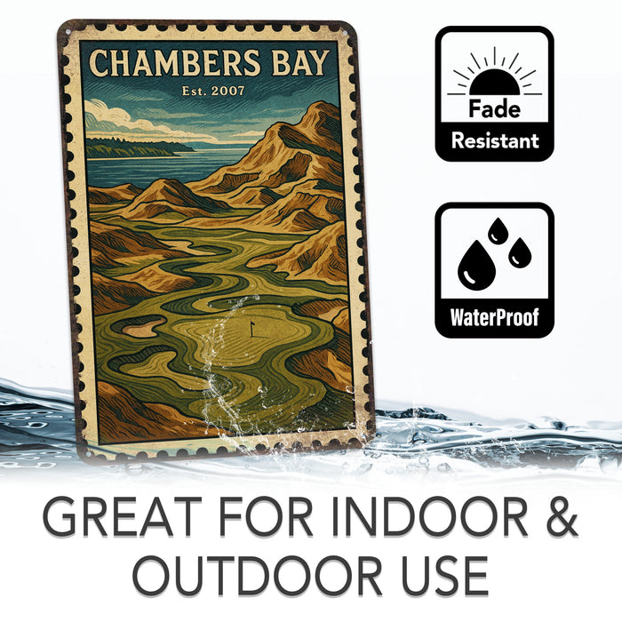 Chambers Bay Vintage Golf Course Stamp Metal Sign