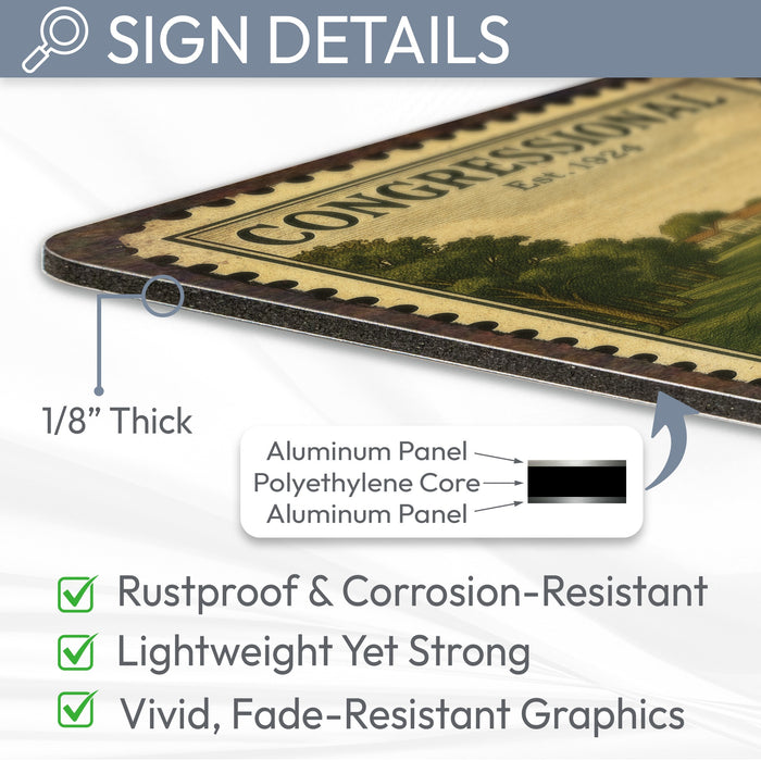 Congressional Vintage Golf Course Stamp Metal Sign