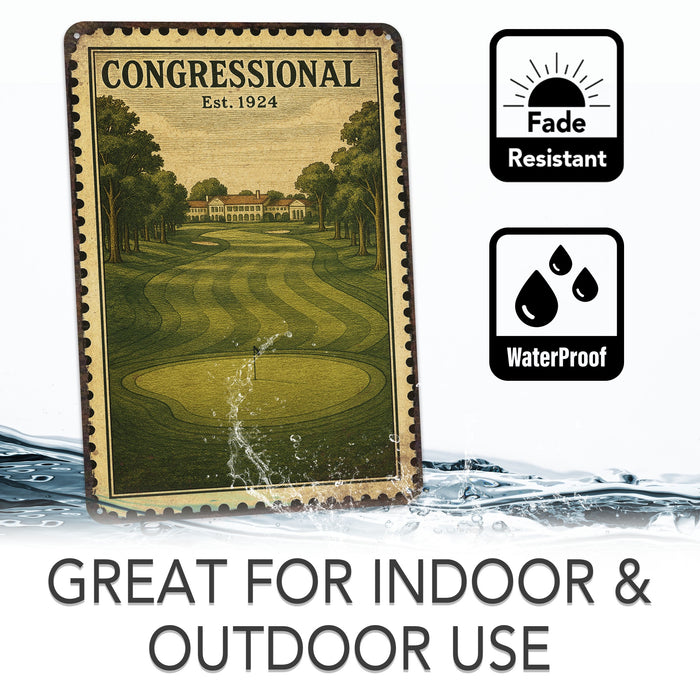 Congressional Vintage Golf Course Stamp Metal Sign