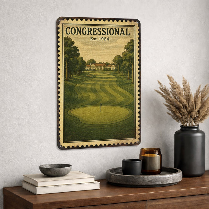 Congressional Vintage Golf Course Stamp Metal Sign