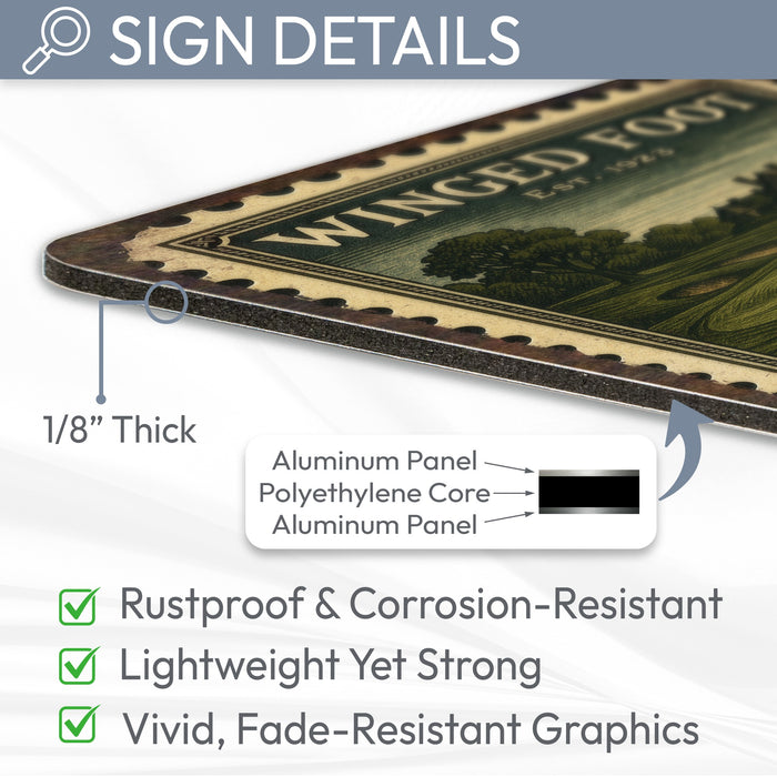 Winged Foot Vintage Golf Course Stamp Metal Sign