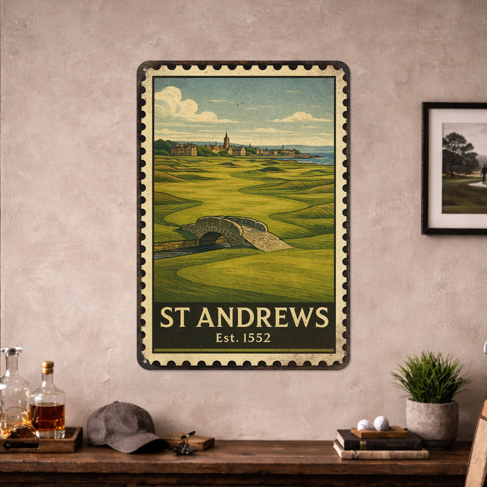 St. Angrews Vintage Golf Course Stamp Metal Sign
