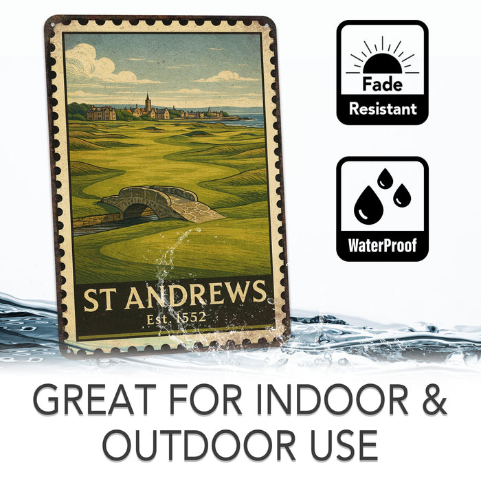 St. Angrews Vintage Golf Course Stamp Metal Sign