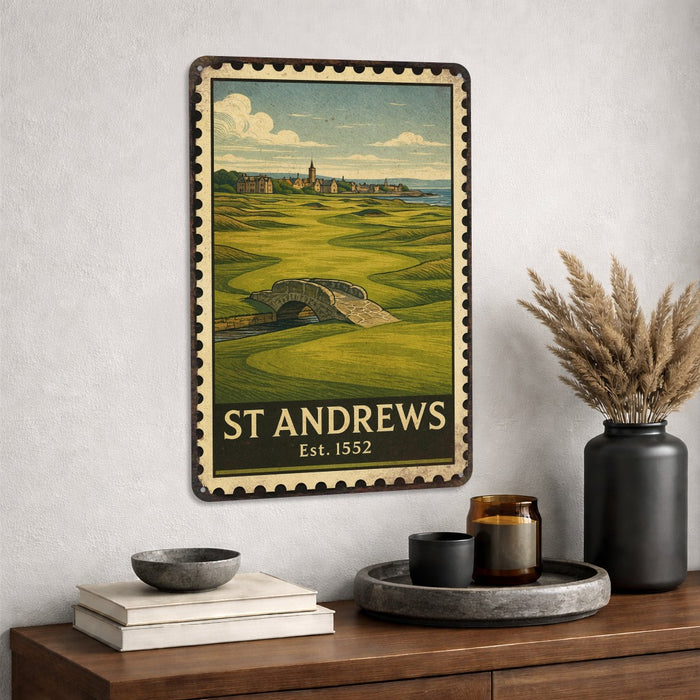 St. Angrews Vintage Golf Course Stamp Metal Sign
