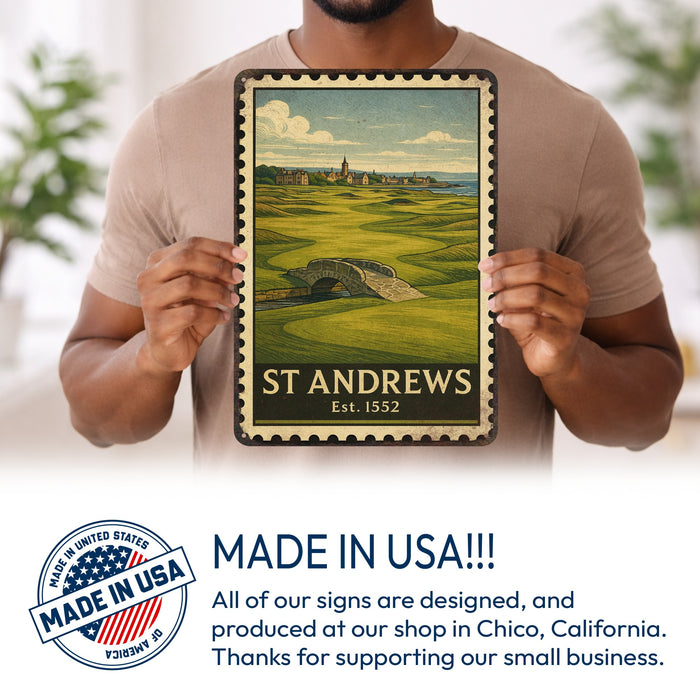 St. Angrews Vintage Golf Course Stamp Metal Sign