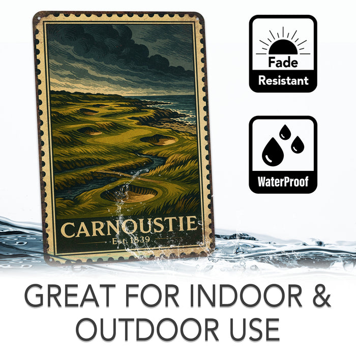 Carnoustie Vintage Golf Course Stamp Metal Sign