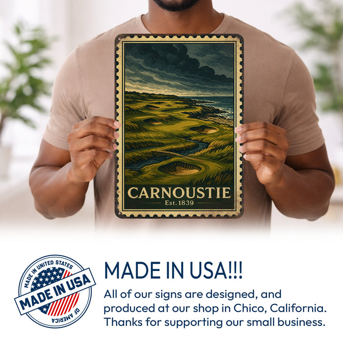 Carnoustie Vintage Golf Course Stamp Metal Sign