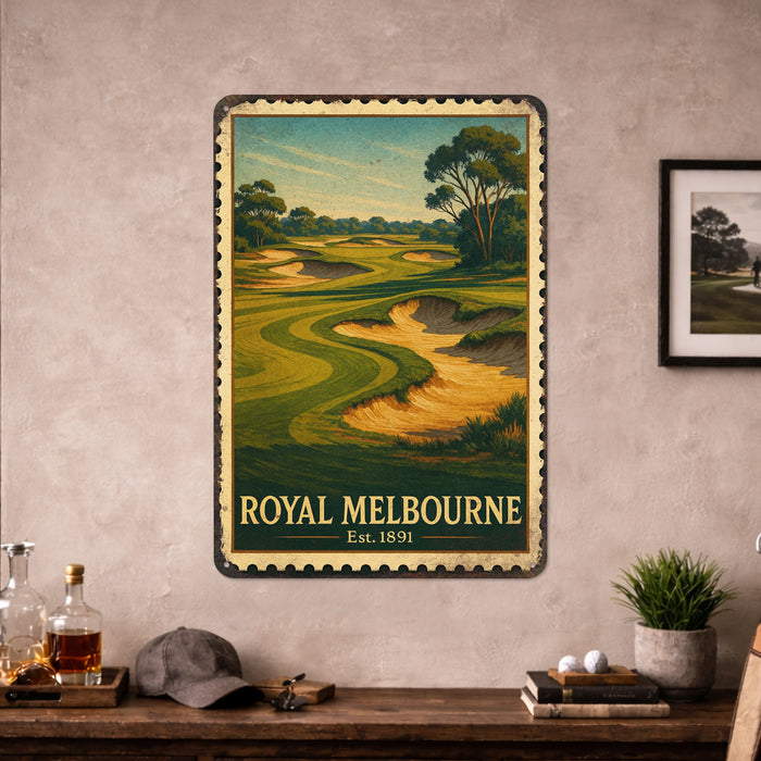 Royal Melbourne Vintage Golf Course Stamp Metal Sign