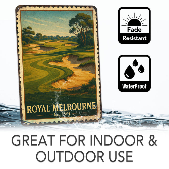 Royal Melbourne Vintage Golf Course Stamp Metal Sign