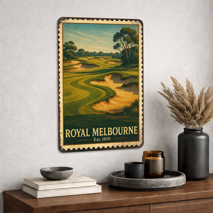 Royal Melbourne Vintage Golf Course Stamp Metal Sign