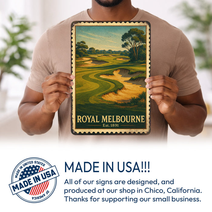 Royal Melbourne Vintage Golf Course Stamp Metal Sign
