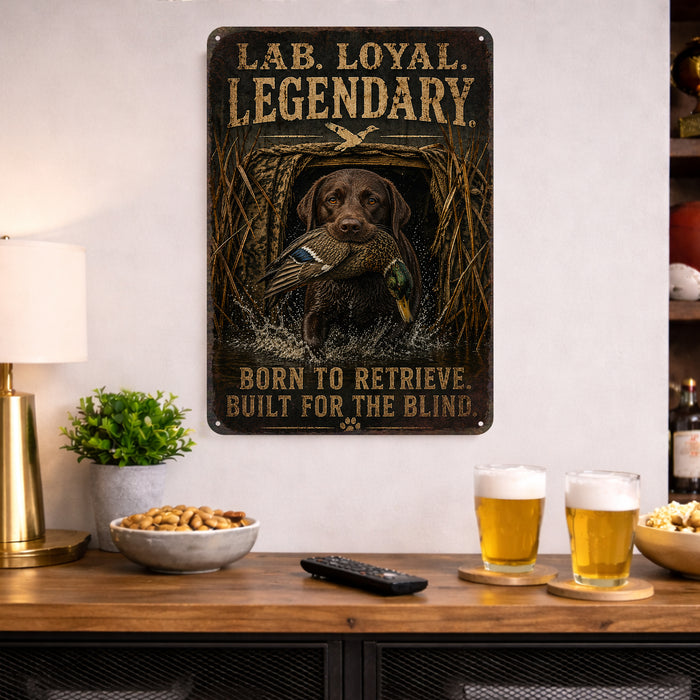 Chocolate Lab Loyal Legendary Bird Dog metal sign with vintage hunting style Chocolate Lab Loyal Legendary Bird Dog