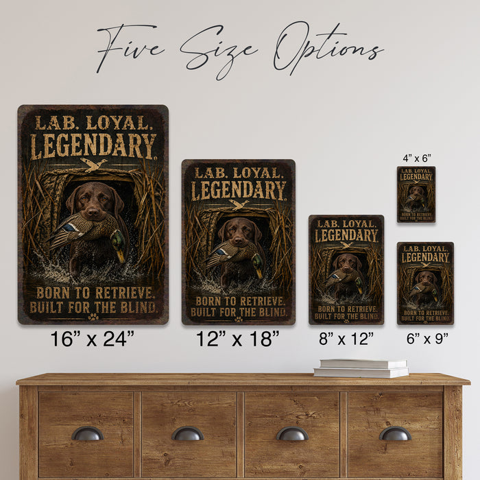 Chocolate Lab Loyal Legendary Bird Dog metal sign with vintage hunting style Chocolate Lab Loyal Legendary Bird Dog