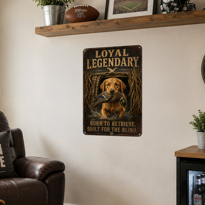 Yellow Lab Loyal Legendary Bird Dog metal sign with vintage hunting style Yellow Lab Loyal Legendary Bird Dog