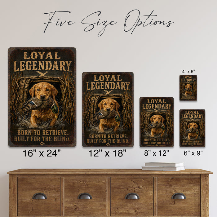 Yellow Lab Loyal Legendary Bird Dog metal sign with vintage hunting style Yellow Lab Loyal Legendary Bird Dog