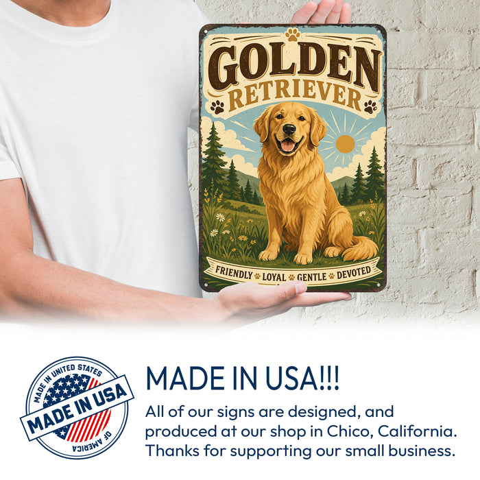 Golden Retriever metal sign with vintage breed portrait style Golden Retriever