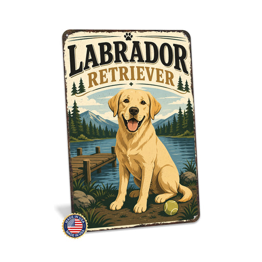Labrador Retriever metal sign with vintage breed portrait style Labrador Retriever