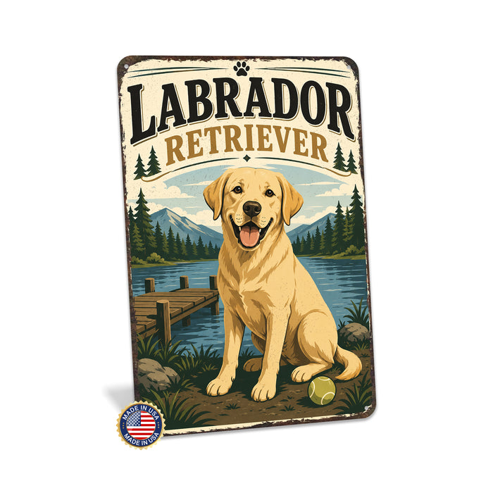 Labrador Retriever metal sign with vintage breed portrait style Labrador Retriever