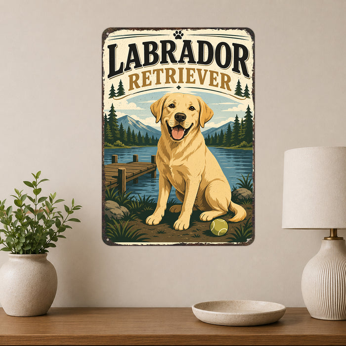 Labrador Retriever metal sign with vintage breed portrait style Labrador Retriever