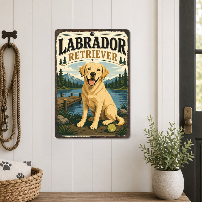 Labrador Retriever metal sign with vintage breed portrait style Labrador Retriever