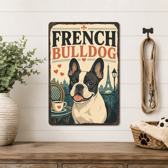 French Bulldog metal sign with vintage breed portrait style French Bulldog