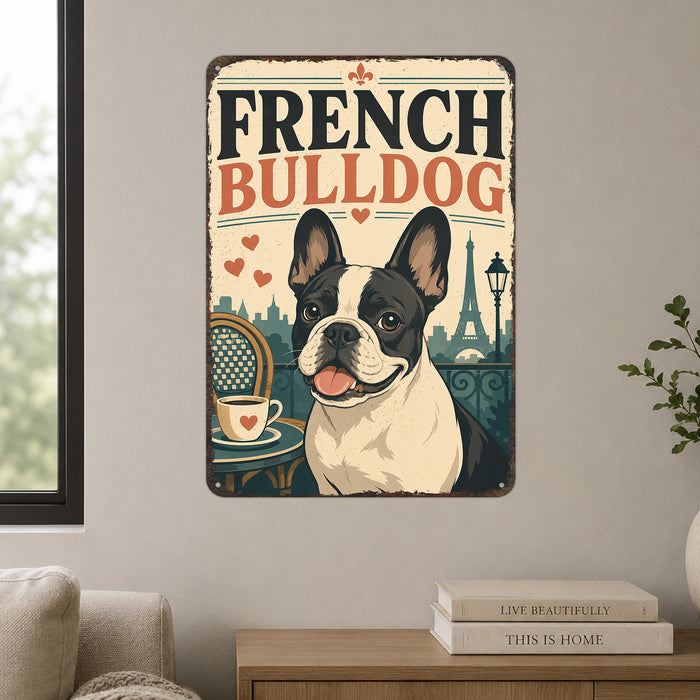 French Bulldog metal sign with vintage breed portrait style French Bulldog