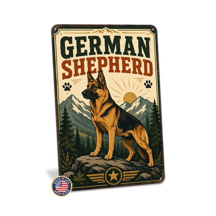 German Shepherd metal sign with vintage breed portrait style German Shepherd