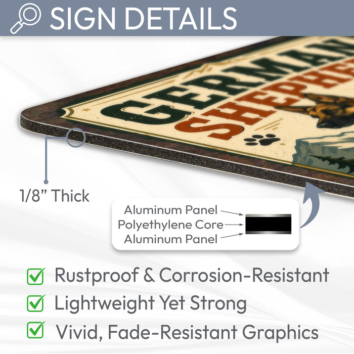 German Shepherd metal sign with vintage breed portrait style German Shepherd