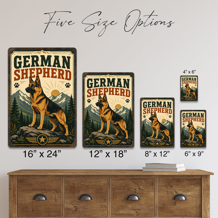 German Shepherd metal sign with vintage breed portrait style German Shepherd