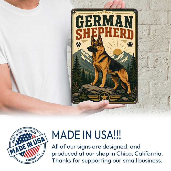 German Shepherd metal sign with vintage breed portrait style German Shepherd